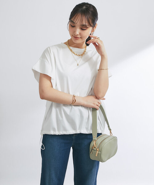 tシャツ 「着回し万能」ドライタッチコットン折り返しスリーブプルオーバー レディース セール】《着回し万能》ドライタッチコットン折り返しスリーブ