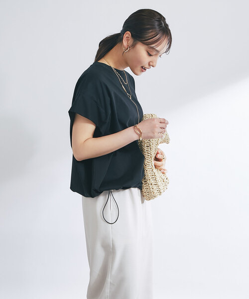 tシャツ 「着回し万能」ドライタッチコットン折り返しスリーブプルオーバー レディース セール】《着回し万能》ドライタッチコットン折り返しスリーブ