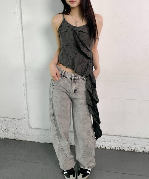 新品タグ付☆レディース デザインフリルキャミソール＆Ｔシャツ セット Ｍ EMODA tシャツ ハングラッフルキャミソール レディース