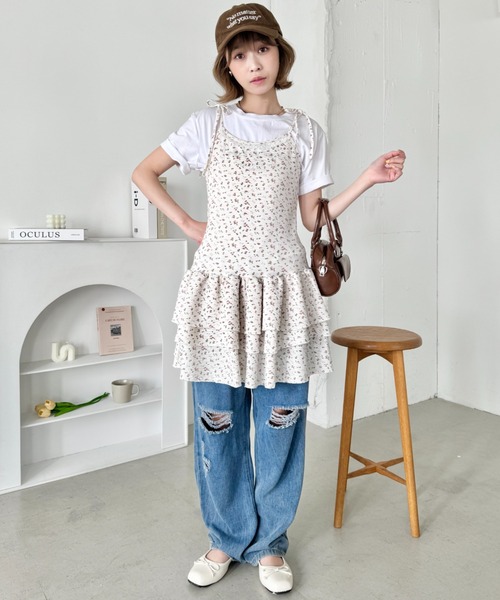 SOLLON.（ソルロン）の「フラワーキャミチュニックワンピース（ワンピース・レディース・アイボリー/グレー・FREE）」の5枚目の写真