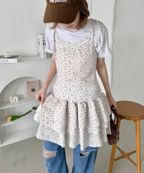 SOLLON.（ソルロン）の「フラワーキャミチュニックワンピース（ワンピース・レディース・アイボリー/グレー・FREE）」の9枚目の写真