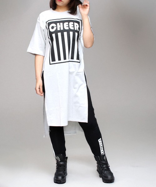 CHEER（チアー）の「サイドスリットプリントロングワンピース（ワンピース・レディース・ブラック/ダークグレー/オートミール・S/M/L）」の3枚目の写真