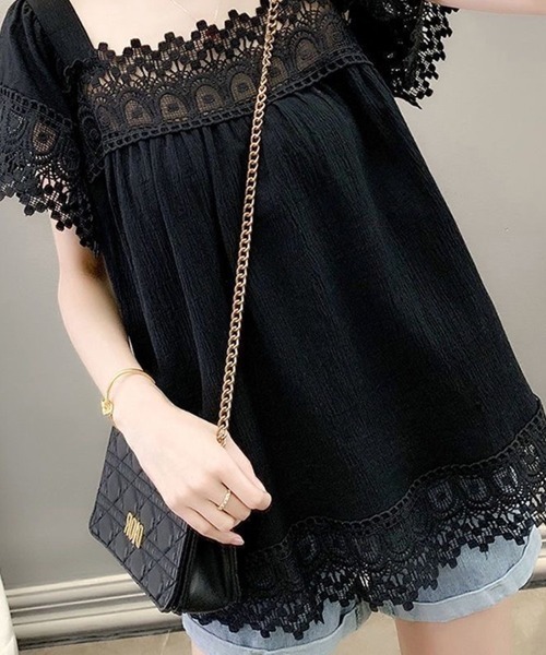 Beststore(ベストストア)の「レース付きシャツブラウス レディース フリルブラウス 半袖(シャツ/ブラウス・レディース・ブラック/ホワイト/ピンク・FREE)」の18枚目の写真