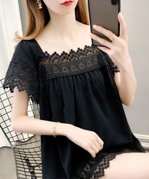Beststore(ベストストア)の「レース付きシャツブラウス レディース フリルブラウス 半袖(シャツ/ブラウス・レディース・ブラック/ホワイト/ピンク・FREE)」の20枚目の写真