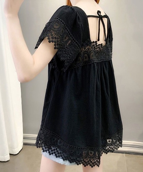 Beststore(ベストストア)の「レース付きシャツブラウス レディース フリルブラウス 半袖(シャツ/ブラウス・レディース・ブラック/ホワイト/ピンク・FREE)」の5枚目の写真