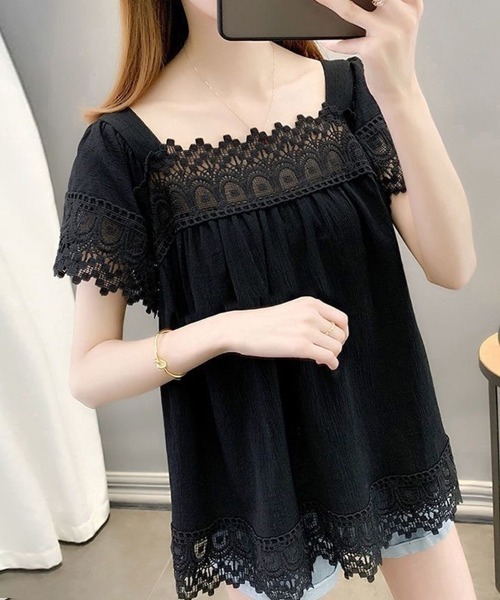 Beststore(ベストストア)の「レース付きシャツブラウス レディース フリルブラウス 半袖(シャツ/ブラウス・レディース・ブラック/ホワイト/ピンク・FREE)」の19枚目の写真