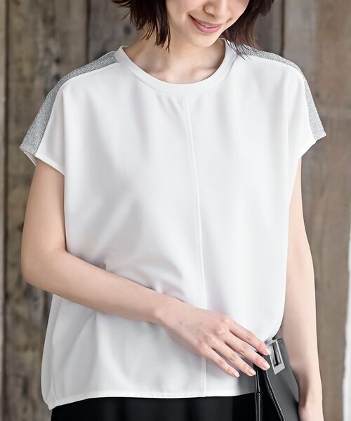 tシャツ 「WEB限定」カットジョーゼット肩ラメプルオーバー「手洗い可能」 レディース WEB限定】カットジョーゼット肩ラメプルオーバー≪手洗い可能