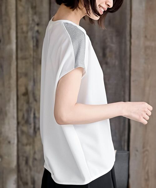 tシャツ 「WEB限定」カットジョーゼット肩ラメプルオーバー「手洗い可能」 レディース WEB限定】カットジョーゼット肩ラメプルオーバー≪手洗い可能
