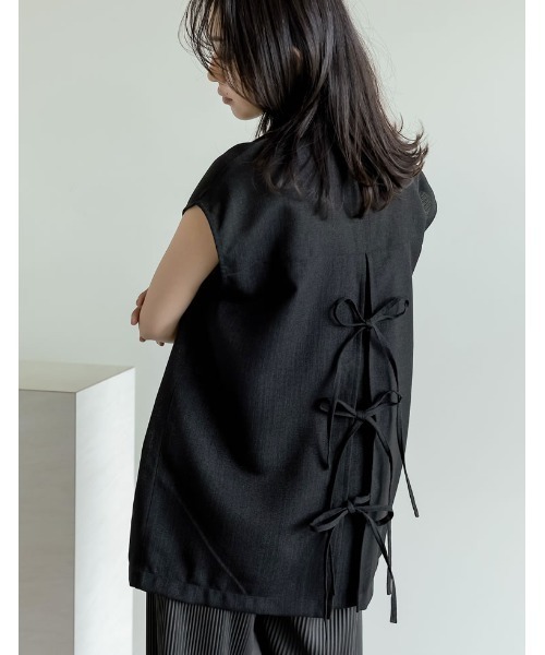 Re:EDIT（リエディ）の「[セットアップ対応]リネンライクノースリーブテーラードジレ（ベスト・レディース・ブラック/ベージュ・MEDIUM/LARGE）」の7枚目の写真