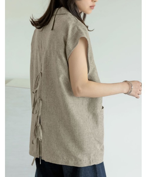 Re:EDIT（リエディ）の「[セットアップ対応]リネンライクノースリーブテーラードジレ（ベスト・レディース・ブラック/ベージュ・MEDIUM/LARGE）」の10枚目の写真