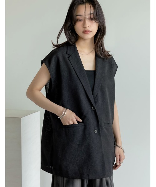 Re:EDIT（リエディ）の「[セットアップ対応]リネンライクノースリーブテーラードジレ（ベスト・レディース・ブラック/ベージュ・MEDIUM/LARGE）」の20枚目の写真