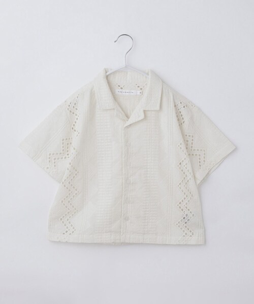 THE SHOP TK （ザ ショップ ティーケー ）の「【120-150】刺繍オープンカラーシャツSS（シャツ/ブラウス・キッズ・グリーン系/オフホワイト/チャコールグレー/ブラック・12/13/14/15 ）」の2枚目の写真