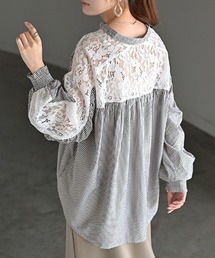 レース切り替えストライプシャツ