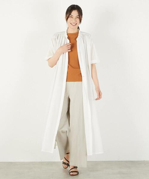 MELROSE claire(メルローズ クレール)の「【シャツギャザーワンピース】(ワンピース・レディース・チャコールグレー/ブルーグリーン/オフホワイト・FREE)」の1枚目の写真
