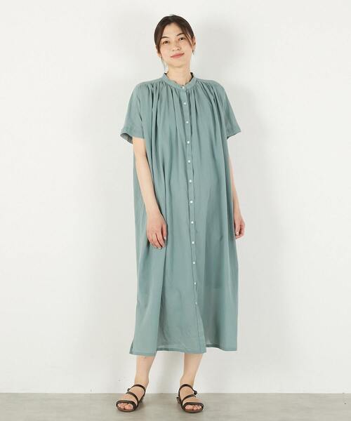 MELROSE claire(メルローズ クレール)の「【シャツギャザーワンピース】(ワンピース・レディース・チャコールグレー/ブルーグリーン/オフホワイト・FREE)」の3枚目の写真