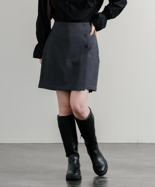 フロントボタンラップレイヤード風ミニスカートショートパンツ