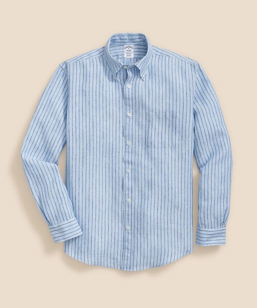 BROOKS BROTHERS（ブルックスブラザーズ）の「アイリッシュリネン　シーズナルパターン　カジュアルシャツ　Regular Fit（シャツ/ブラウス・メンズ・ブルー/ピンク/ホワイト×ブルー・SMALL/MEDIUM/LARGE/X-LARGE/X-SMALL）」の2枚目の写真