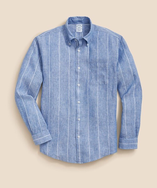 BROOKS BROTHERS（ブルックスブラザーズ）の「アイリッシュリネン　シーズナルパターン　カジュアルシャツ　Regular Fit（シャツ/ブラウス・メンズ・ブルー/ピンク/ホワイト×ブルー・SMALL/MEDIUM/LARGE/X-LARGE/X-SMALL）」の3枚目の写真