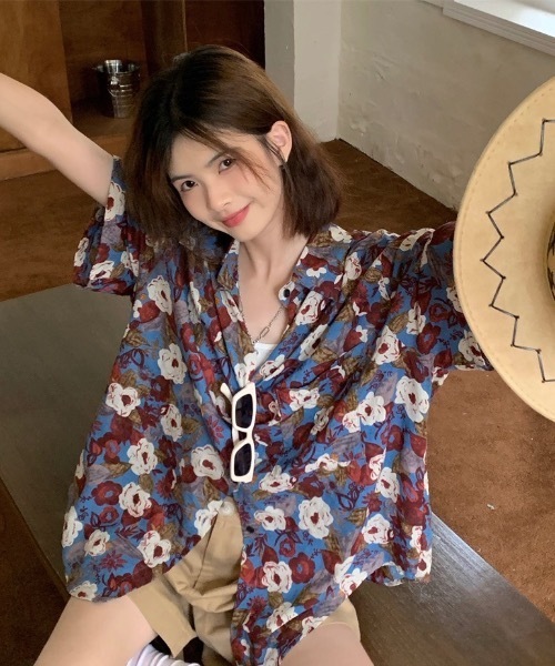 FUNdaysion(ファンデイション)の「総柄半袖シャツ(Tシャツ/カットソー・レディース・ブルー・M)」の7枚目の写真
