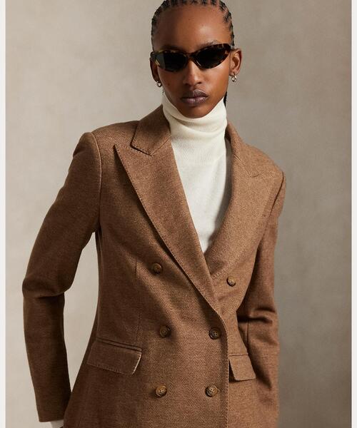 【美品】 24SS ポロラルフローレン へリボーンベルテッドジャケット ブラウン ダブルブレステッド ヘリンボーン ブレザー（テーラードジャケット