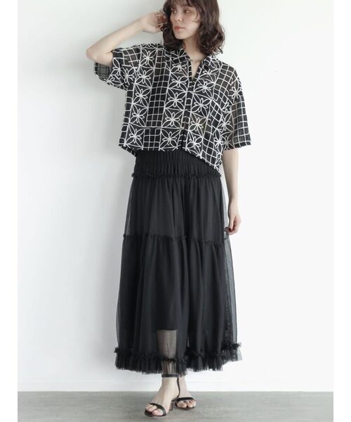 スカート willfully random tiered tulle & pongeeSK WILLFULLY（ウィルフリー）の「random tiered tulle & pongee SK