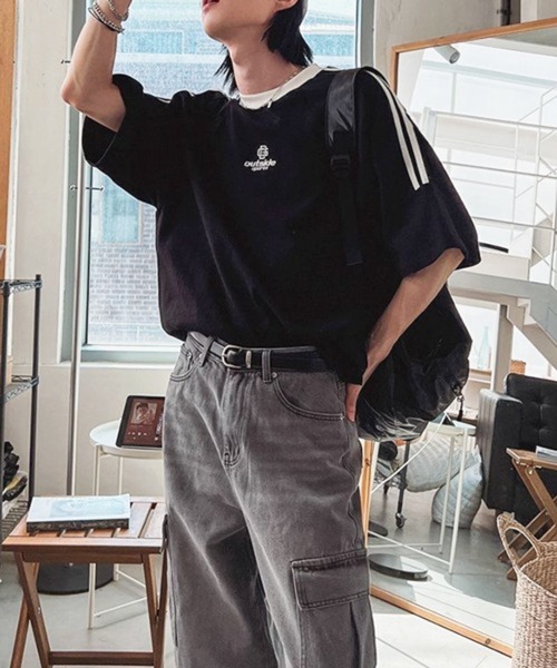 CERCA(チェルカ)の「【NOWLE】ラグランスリーブ フロント刺繍 ライン Tシャツ(Tシャツ/カットソー・メンズ・ブラック・X-LARGE/LARGE)」の2枚目の写真