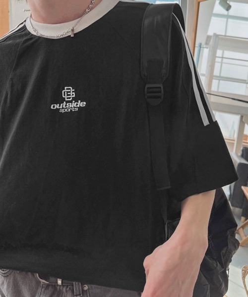 CERCA(チェルカ)の「【NOWLE】ラグランスリーブ フロント刺繍 ライン Tシャツ(Tシャツ/カットソー・メンズ・ブラック・X-LARGE/LARGE)」の3枚目の写真