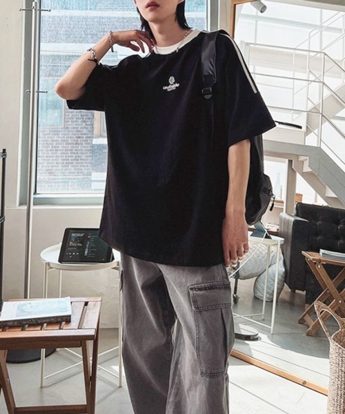 CERCA(チェルカ)の「【NOWLE】ラグランスリーブ フロント刺繍 ライン Tシャツ(Tシャツ/カットソー・メンズ・ブラック・X-LARGE/LARGE)」の4枚目の写真