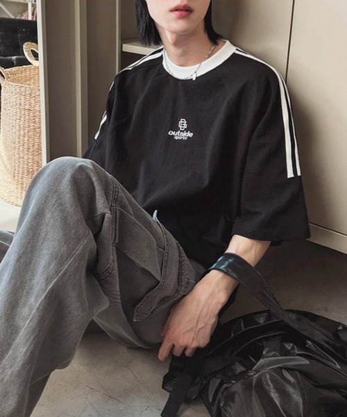 CERCA(チェルカ)の「【NOWLE】ラグランスリーブ フロント刺繍 ライン Tシャツ(Tシャツ/カットソー・メンズ・ブラック・X-LARGE/LARGE)」の14枚目の写真