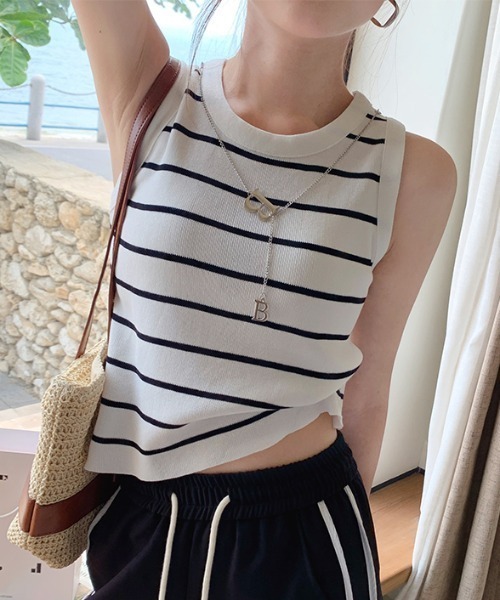 Per sist ence（パーシエンス）の「ボーダータンクトップ（タンクトップ・レディース・アイボリー/ブラック/ホワイト/グリーン・ONE SIZE）」の2枚目の写真