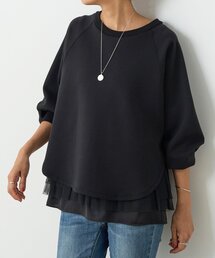 新品タグ付き　ビアズリー　BEARDSLEY シアーギャザーカットソー 黒　秋 BEARDSLEY（ビアズリー）の「シアーギャザーカットソー（Tシャツ