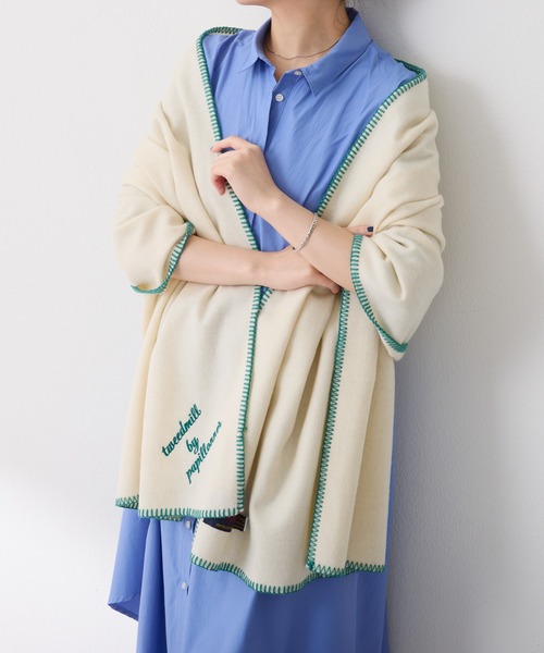 TWEED MILL（ツイードミル）の「TWEEDMILL/PAPILLONNER別注ストール（ストール/ショール・レディース・オフホワイト/ライトグレー/ブラウン・FREE）」の2枚目の写真