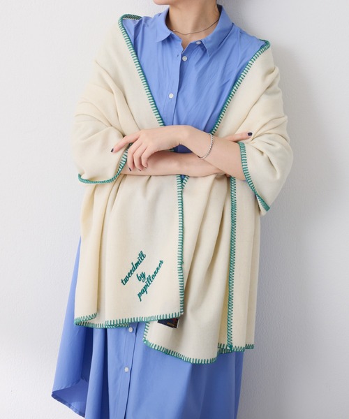 TWEED MILL（ツイードミル）の「TWEEDMILL/PAPILLONNER別注ストール（ストール/ショール・レディース・オフホワイト/ライトグレー/ブラウン・FREE）」の4枚目の写真