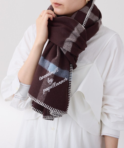 TWEED MILL（ツイードミル）の「TWEEDMILL/PAPILLONNER別注ストール（ストール/ショール・レディース・オフホワイト/ライトグレー/ブラウン・FREE）」の6枚目の写真