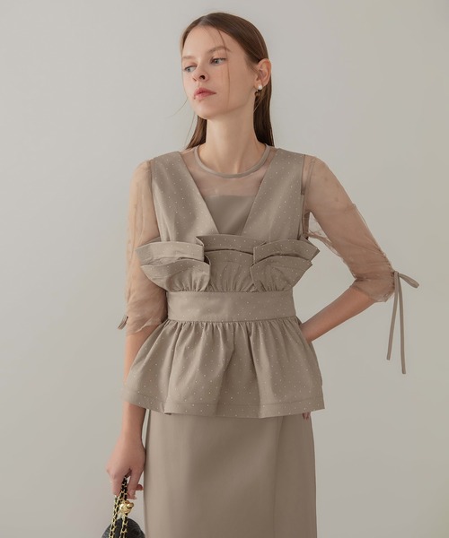 leja ドットストーンペプラムチュールワンピースドレス 当日発送】ドットストーンペプラムチュールワンピース結婚式ドレス