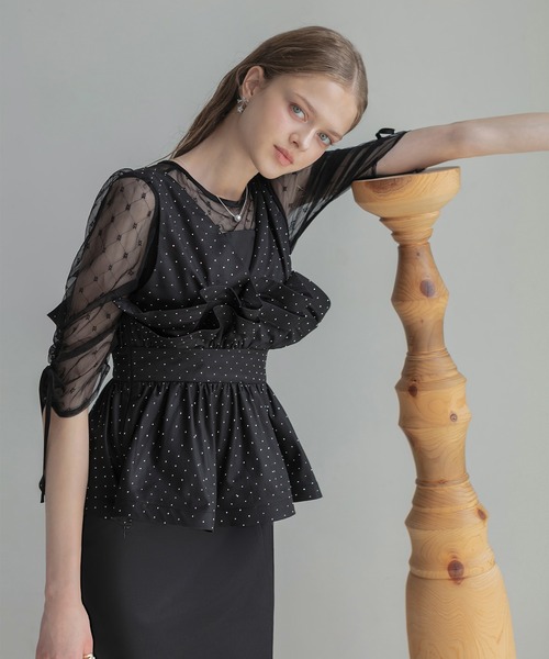 【完売商品】LEJA ドットストーンペプラムチュールワンピースドレス セール】【LEJA】ドットストーンペプラムチュールワンピースドレス 2点