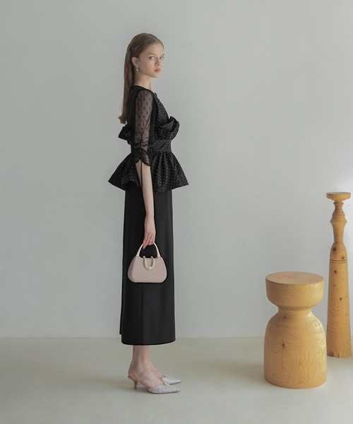 【完売商品】LEJA ドットストーンペプラムチュールワンピースドレス セール】【LEJA】ドットストーンペプラムチュールワンピースドレス 2点