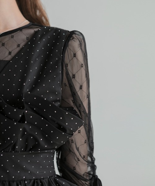 LEJA ドットストーンペプラムチュールワンピースドレス 当日発送】ドットストーンペプラムチュールワンピース結婚式ドレス