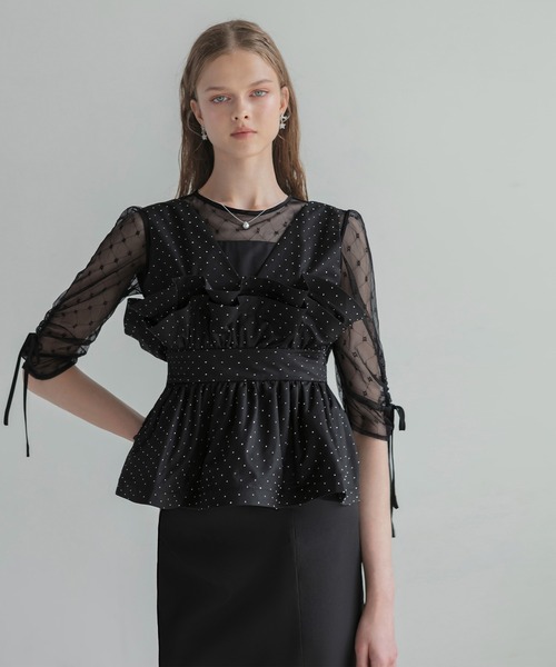 LEJA】ドットストーンペプラムチュールワンピースドレス 2点