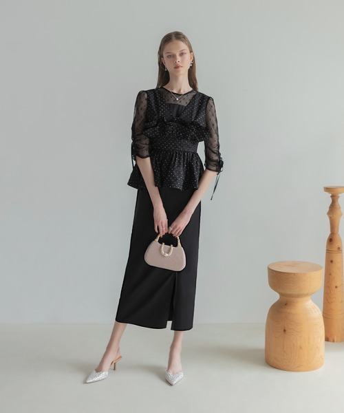 【LEJA】結婚式ワンピースドレス（Mサイズ） 当日発送】ハイウエストチュールレースAラインワンピース結婚式