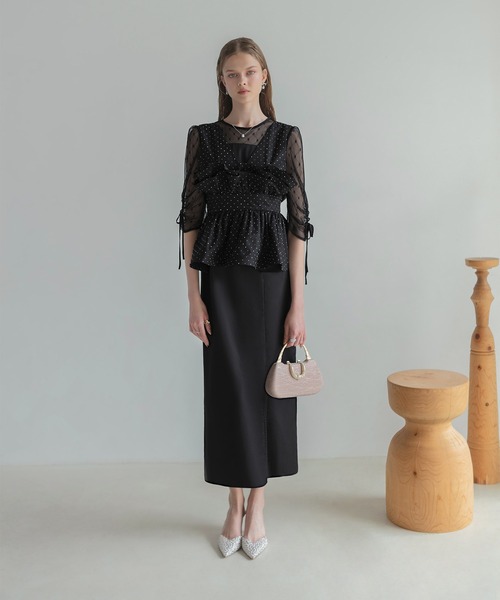 セール】【LEJA】ドットストーンペプラムチュールワンピースドレス 2点