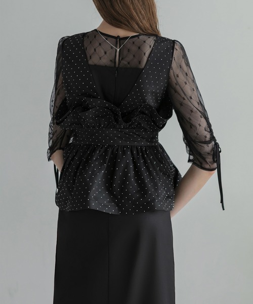 LEJA ドットストーンペプラムチュールワンピースドレス 当日発送】ドットストーンペプラムチュールワンピース結婚式ドレス