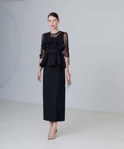 セール】【LEJA】ドットストーンペプラムチュールワンピースドレス 2点