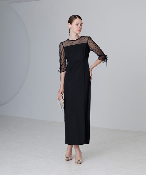 LEJA】ドットストーンペプラムチュールワンピースドレス 2点