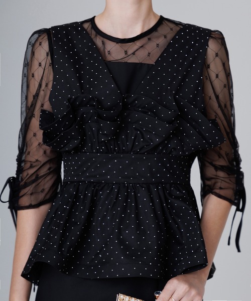 LEJA】ドットストーンペプラムチュールワンピースドレス 2点