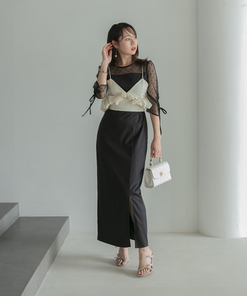 セール】【LEJA】ドットストーンペプラムチュールワンピース