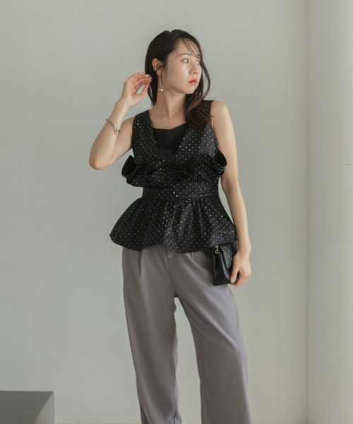 LEJA】ドットストーンペプラムチュールワンピースドレス 2点