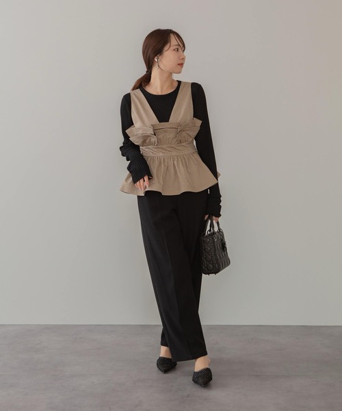 LEJA】ドットストーンペプラムチュールワンピースドレス 2点セット