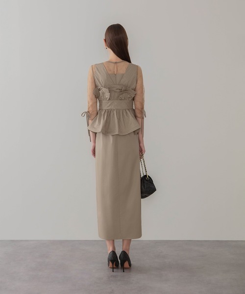 LEJA】ドットストーンペプラムチュールワンピースドレス 2点セット