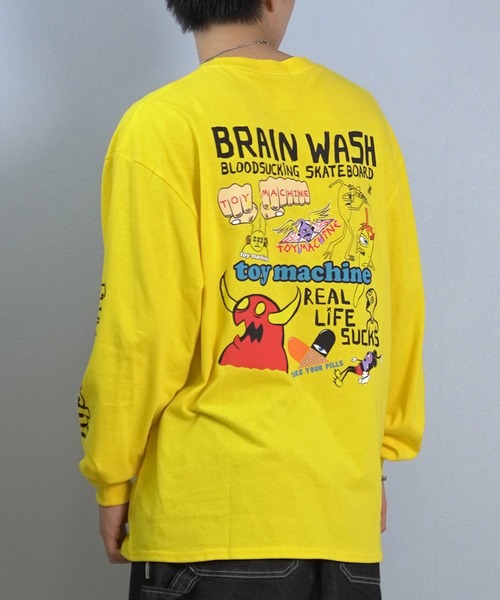 TOY　MACHINE（トイ　マシーン）の「TOY MACHINE/トイマシーン 長袖 Tシャツ ロンT バックプリント 袖プリント ロゴ オーバーサイズ BW CHARCTERS LONG TEE MTMFFLT2（Tシャツ/カットソー・メンズ・ホワイト/ブラック/イエロー・XL/L/M）」の3枚目の写真